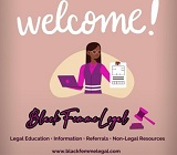 Illustration of a young black professional holding a clipboard alongside text that reads "Welcome" and "Black Femme Legal"