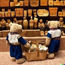 DALL-E Demo: An output generated by the input, “teddy bears shopping for groceries in ancient Egypt.”