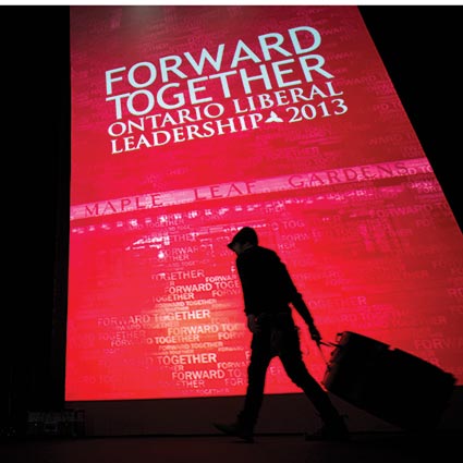 Red Sign reading Forward together Ontario Liberal Leadership 2013