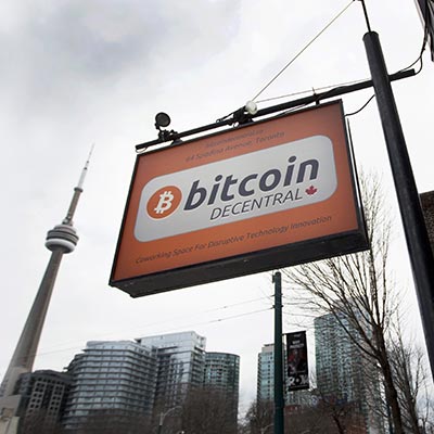 Sign with "Bitcoin" written on it