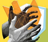 Two hands holding multiple shapes