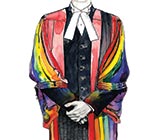 Rainbow colored lawyer's robe