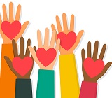 illustration of raised hands with a heart in the centre of each