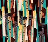 Strips of faces side by side showing different races and colors
