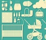 baby items on a blue background