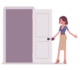 Man with door partially open, Woman with door fully open