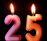 pink candle of 2, Orange candle of 5  - burning