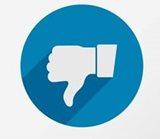 White hand with thumb down on blue Background