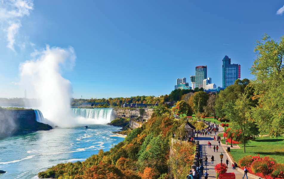 Ontario Legal Conference 2025 with a view of Niagara Falls, autumn trees, and city skyline in the background.