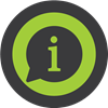 Green circle with a speech bubble and the letter i