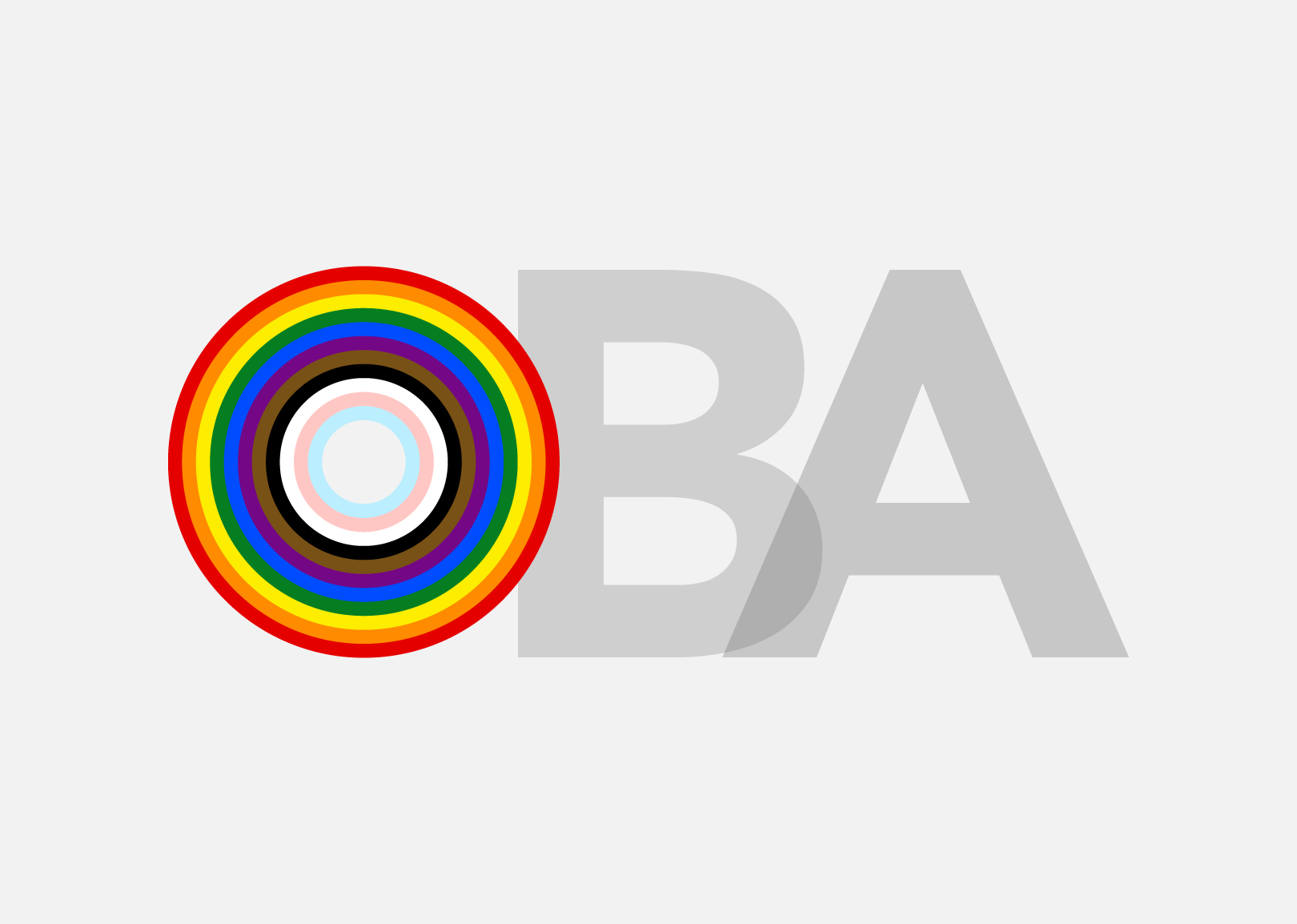 OBA logo featuring a multicolored concentric circle icon in red, orange, yellow, blue, and purple beside light gray “OBA” lettering on a white background.