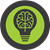 Green circle with a lightbulb with a symbol of a brain