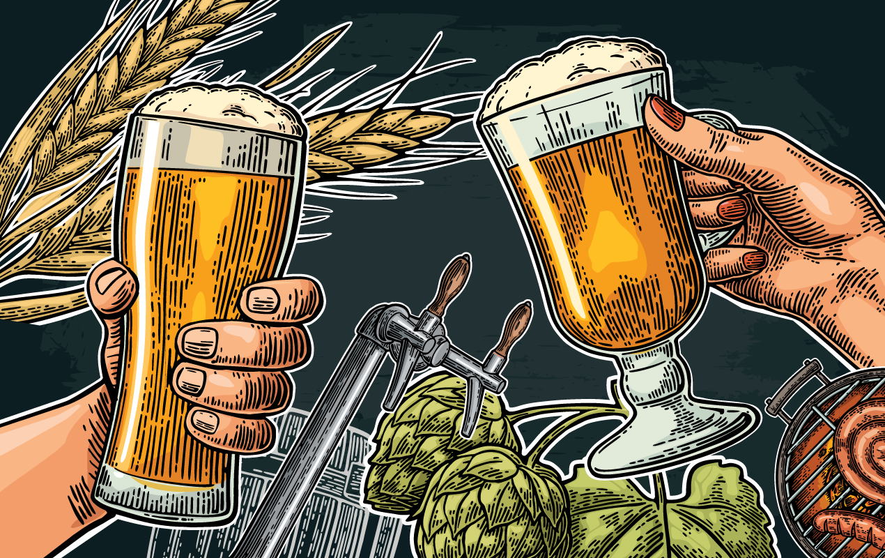 Illustration of two beer steins cheersing