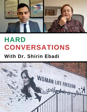 photo of Mohsen Seddigh and Dr. Shirin Ebadi speaking over Zoom